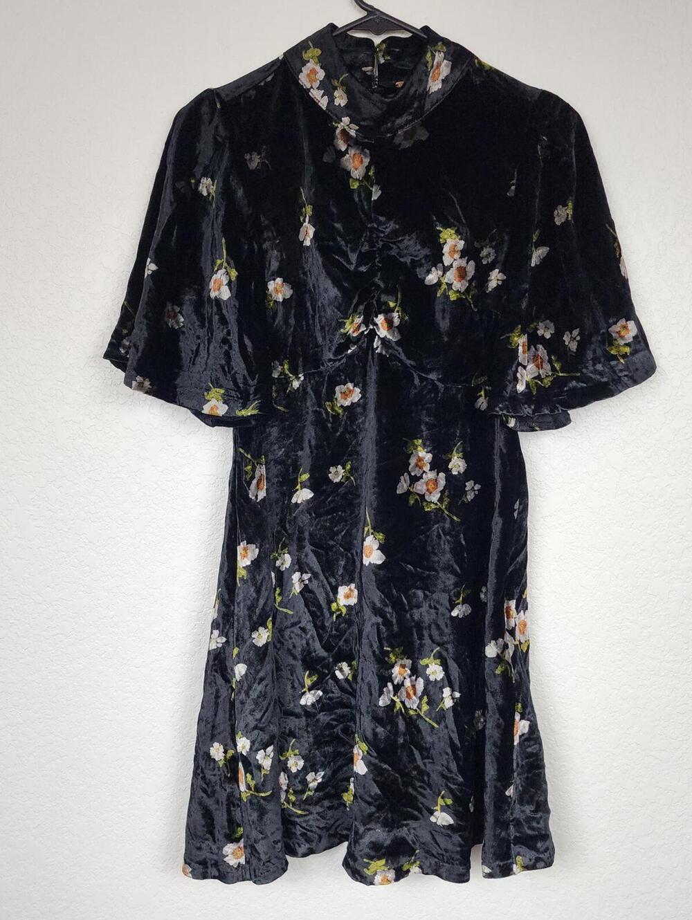 Free People Black Floral Velvet Velour Mini Dress